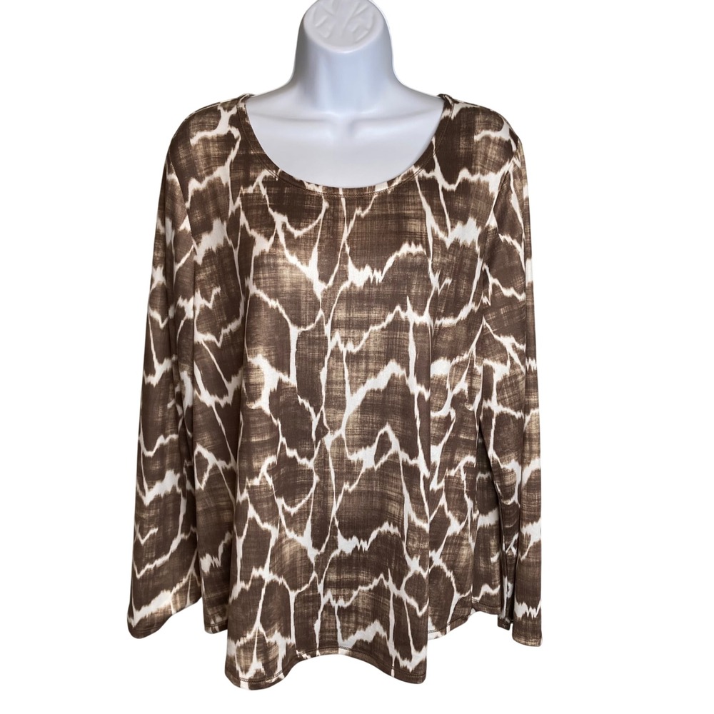Chico's Womens‎ Giraffe Print Brown White Top Sz 2 Large Flowy Coastal Safari